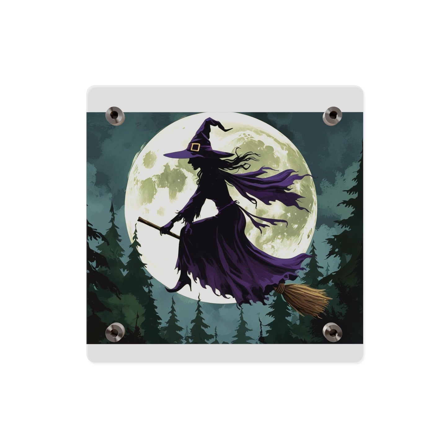 Acrylic Wall Art Panels - Witch and Moon Decor, Perfect for Halloween