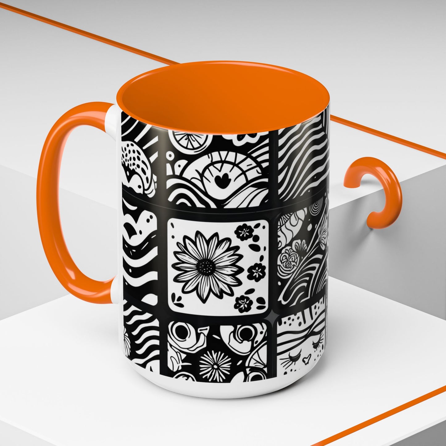 Black and White Floral Accent Coffee Mug