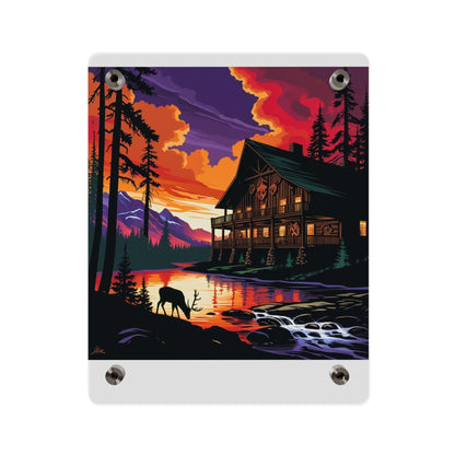 Cabin by the Stream – Acrylic Rustic Wall Art