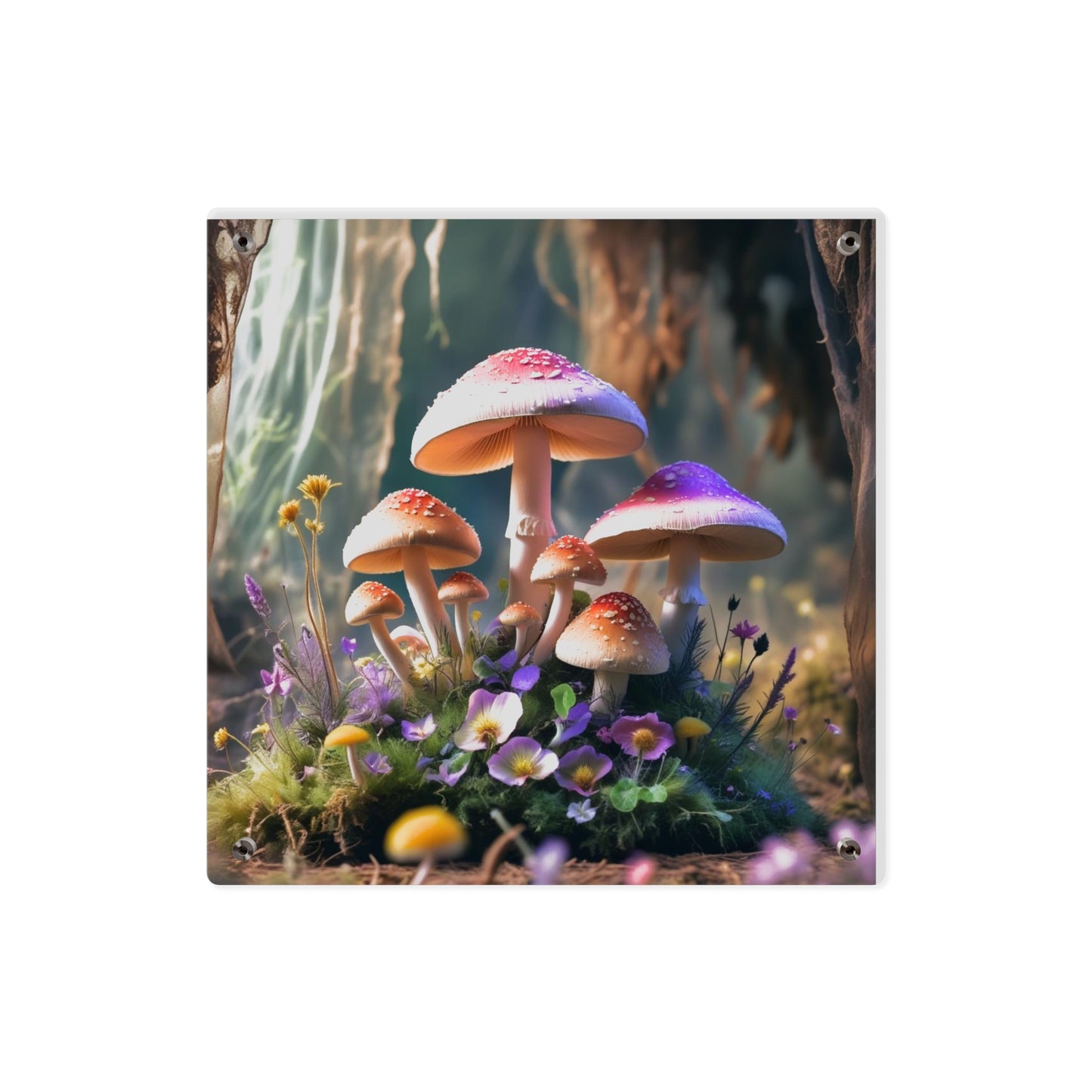 Zână de pădure cu ciuperci – Tablou acrilic rustic cu pădure