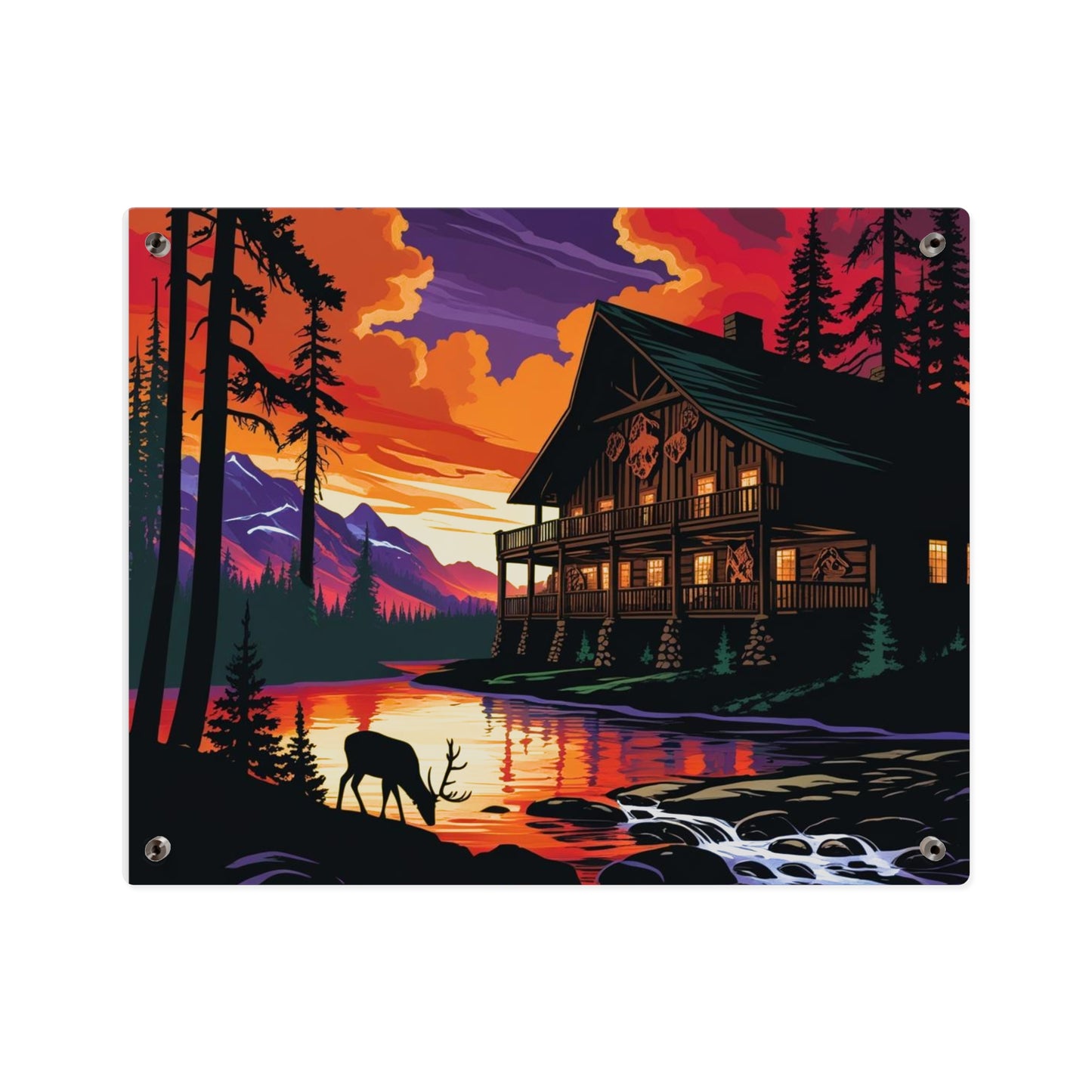 Cabin by the Stream – Acrylic Rustic Wall Art