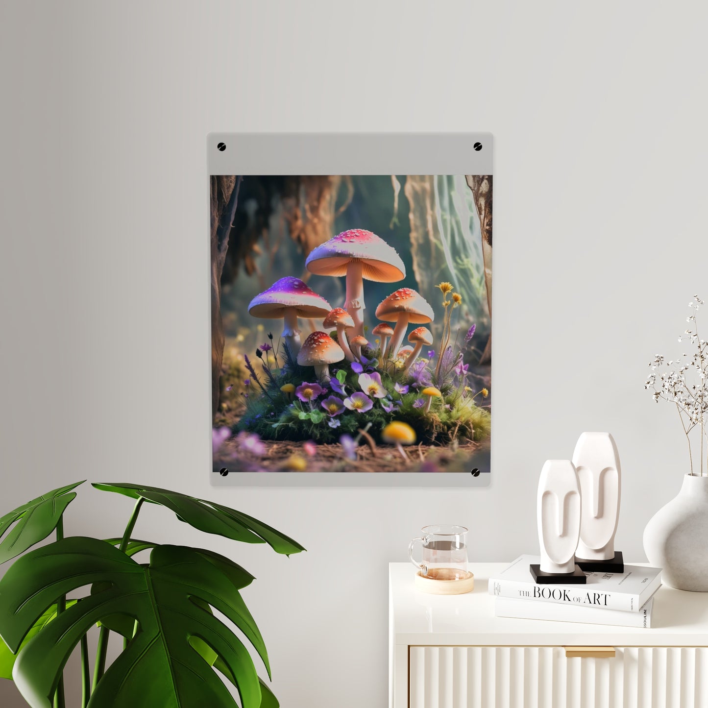 Zână de pădure cu ciuperci – Tablou acrilic rustic cu pădure
