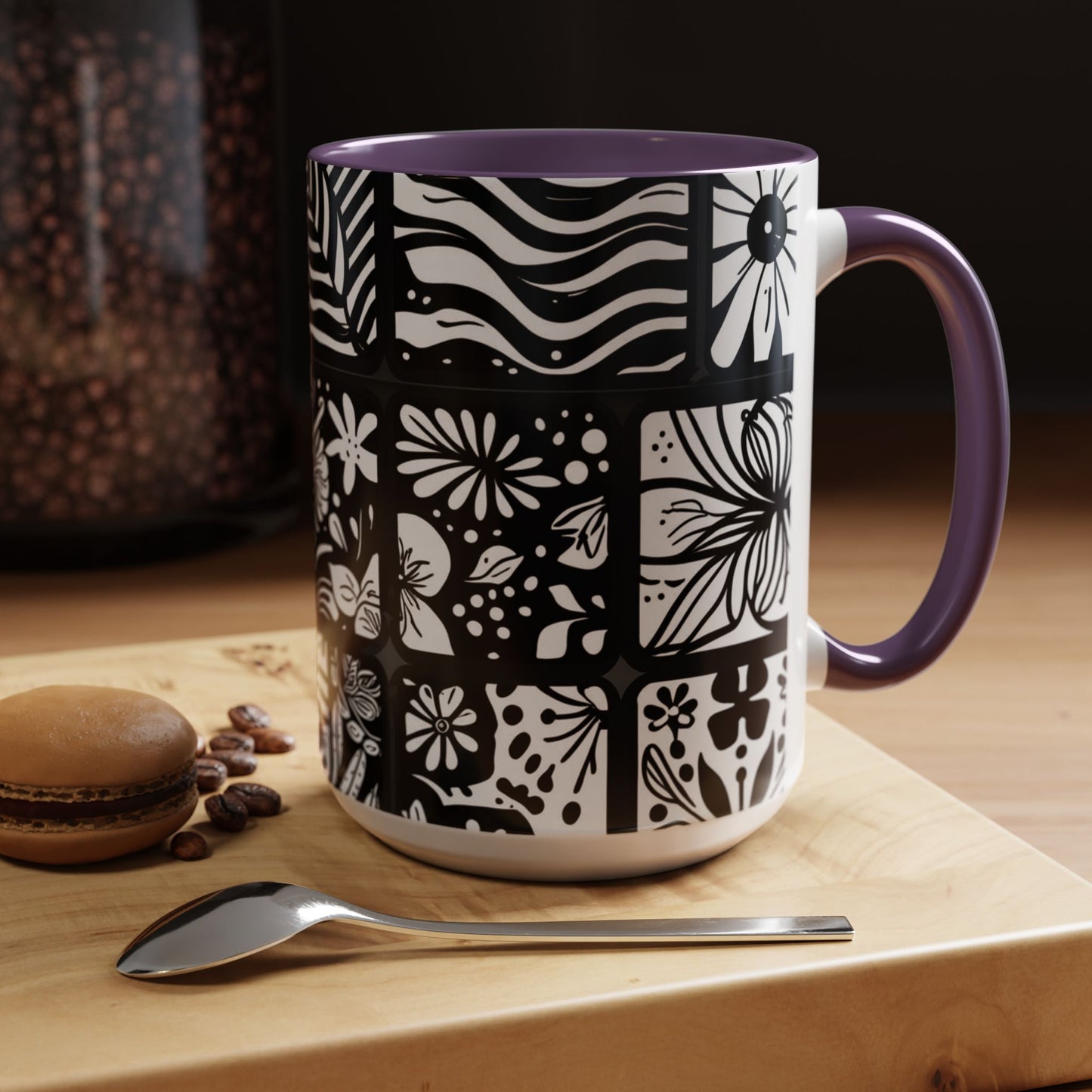 Black and White Floral Accent Coffee Mug