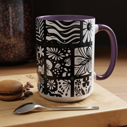 Black and White Floral Accent Coffee Mug