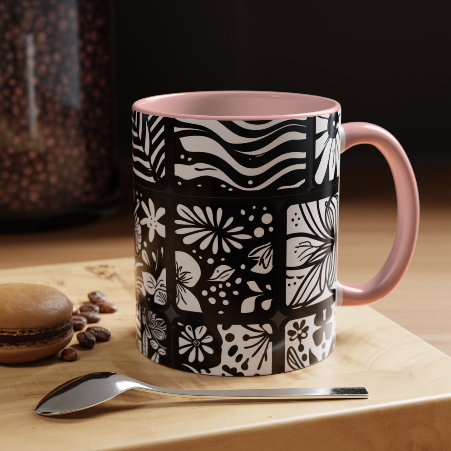 Black and White Floral Accent Coffee Mug