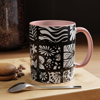 Black and White Floral Accent Coffee Mug