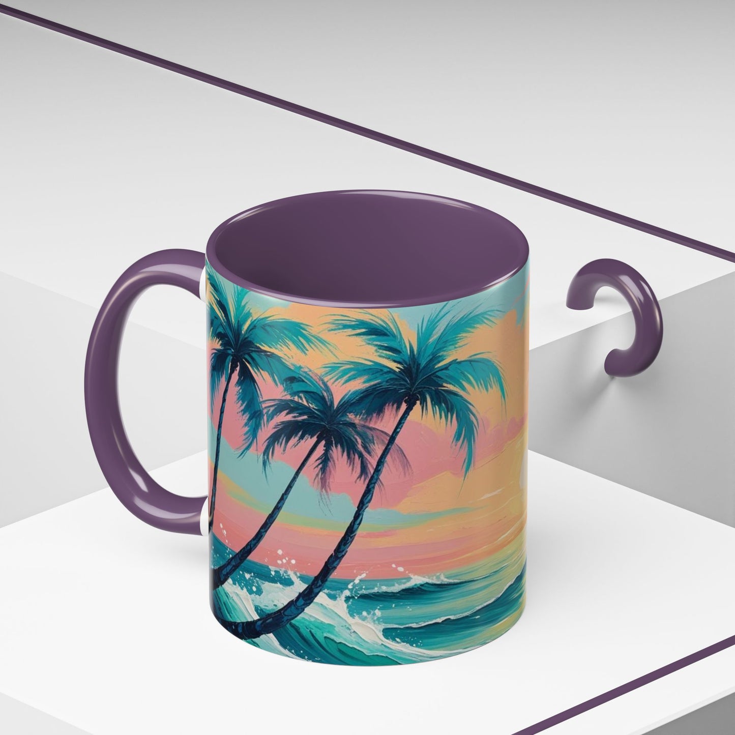 Coffee Mug, Tropical Sunset Beach Lover Gift, Vibrant Ceramic Ocean Theme Drinkware