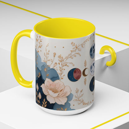 Celestial Floral Accent Coffee Mug- Mystic Moon Decor Drink-ware