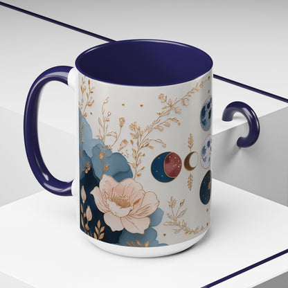 Celestial Floral Accent Coffee Mug- Mystic Moon Decor Drink-ware