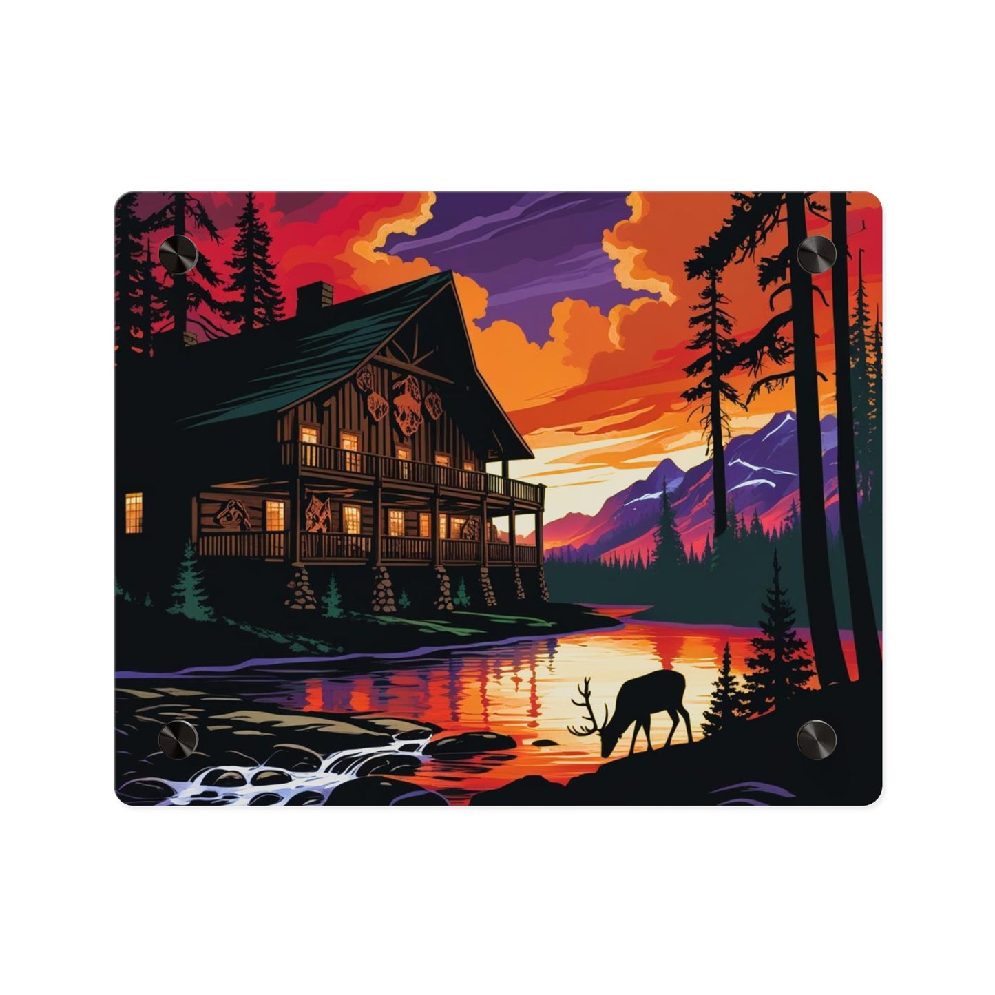 Cabin by the Stream – Acrylic Rustic Wall Art