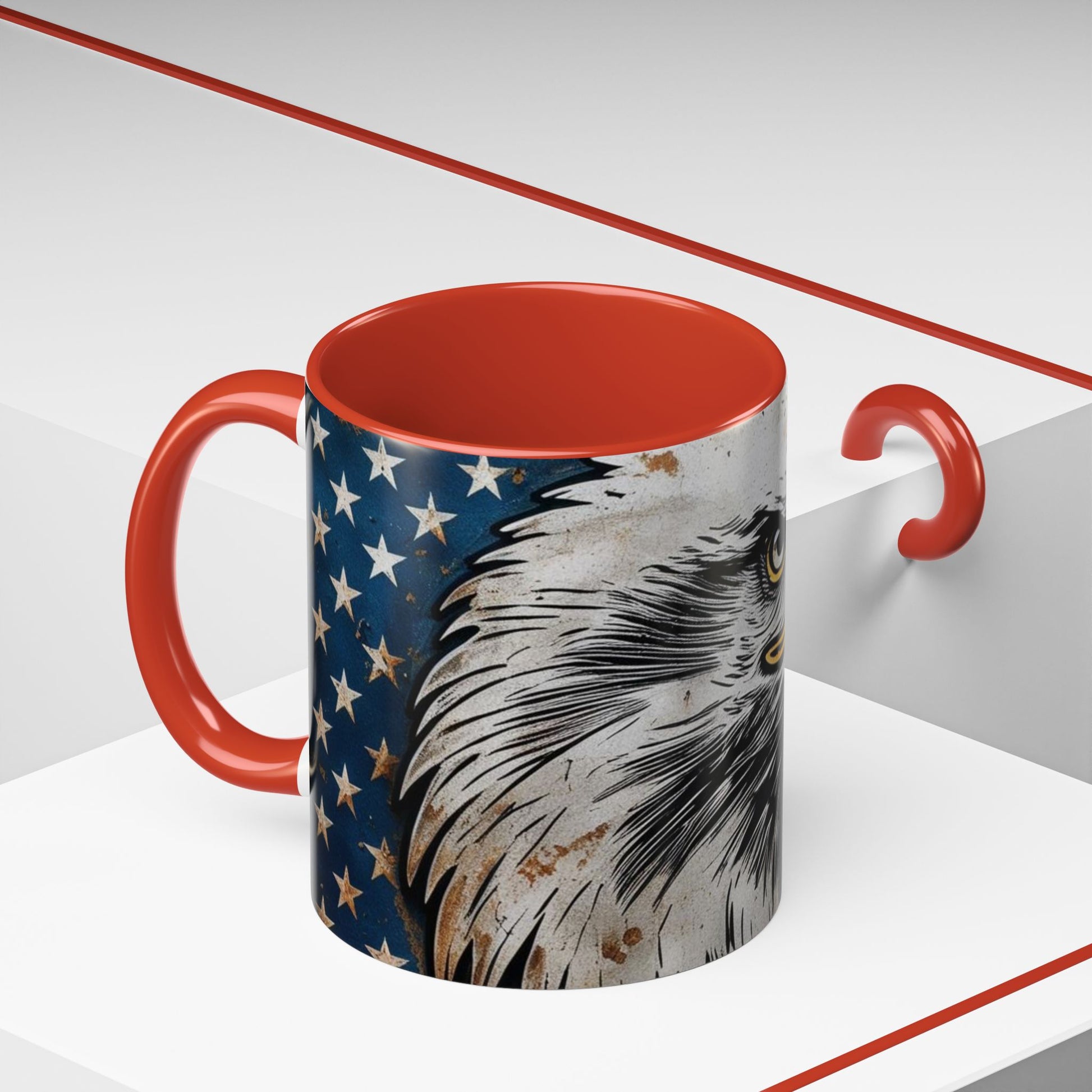 Mug with American flag design and eagle on a white background