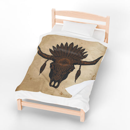 Bohemian Cow Skull Velveteen Plush Blanket