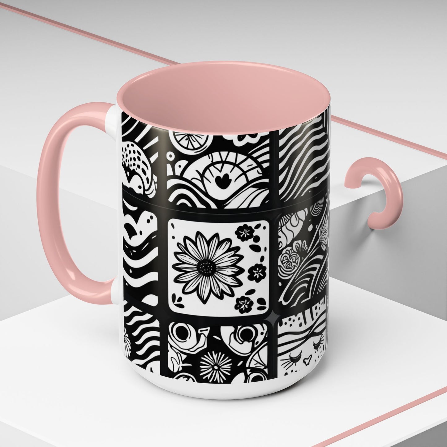 Black and White Floral Accent Coffee Mug