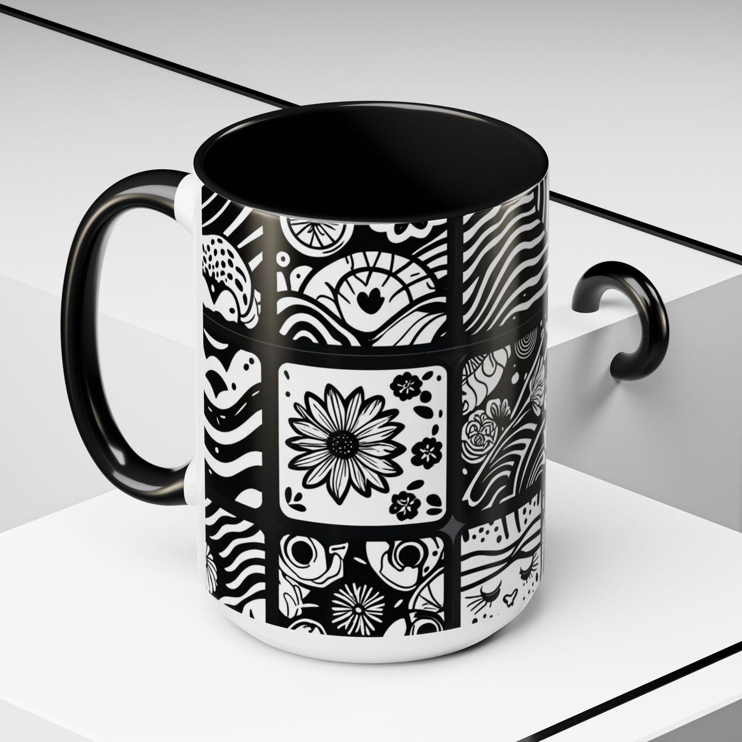 Black and White Floral Accent Coffee Mug
