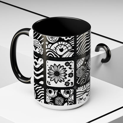 Black and White Floral Accent Coffee Mug