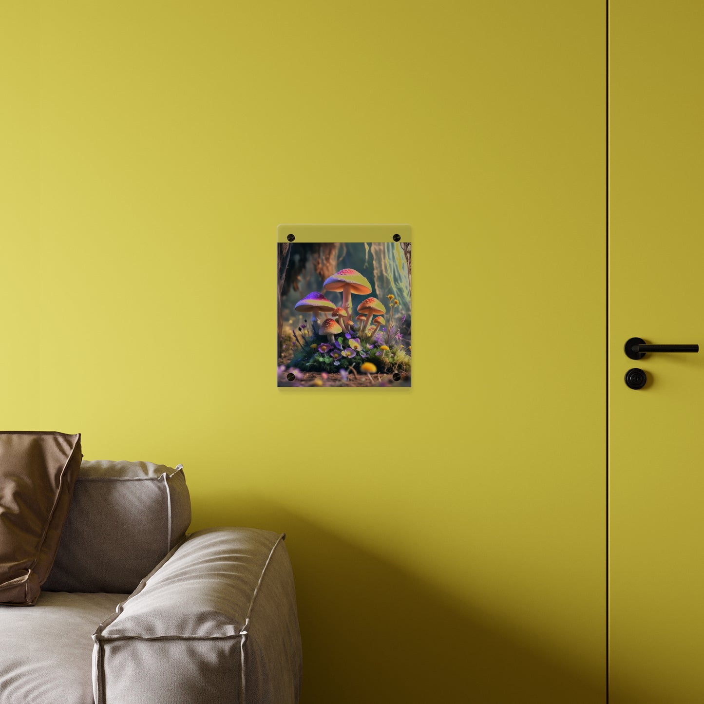 Zână de pădure cu ciuperci – Tablou acrilic rustic cu pădure