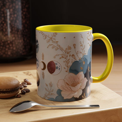 Celestial Floral Accent Coffee Mug- Mystic Moon Decor Drink-ware