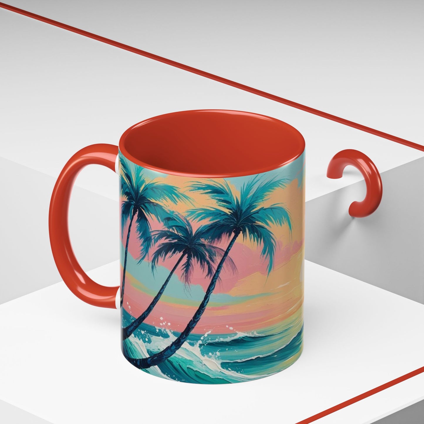 Coffee Mug, Tropical Sunset Beach Lover Gift, Vibrant Ceramic Ocean Theme Drinkware