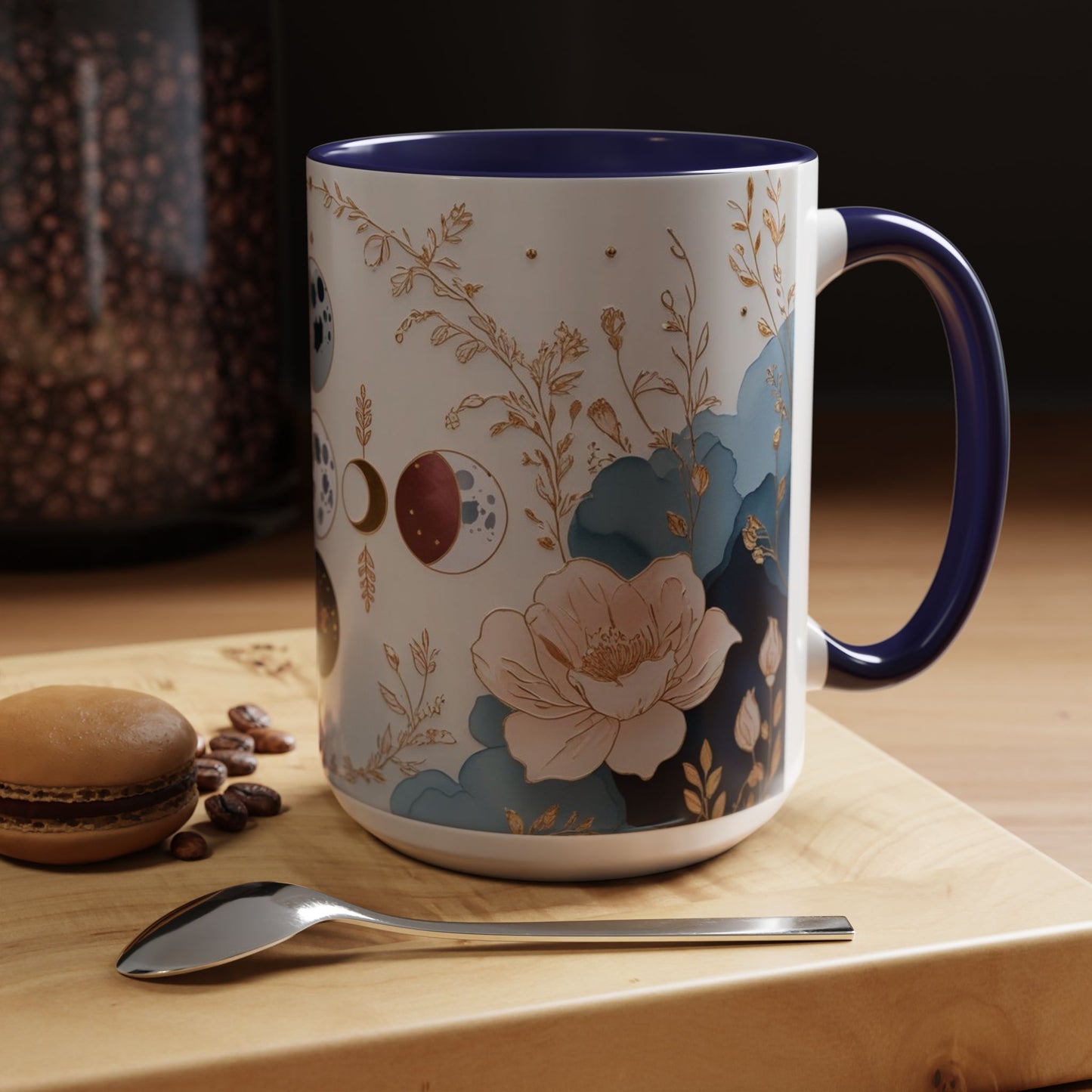 Celestial Floral Accent Coffee Mug- Mystic Moon Decor Drink-ware