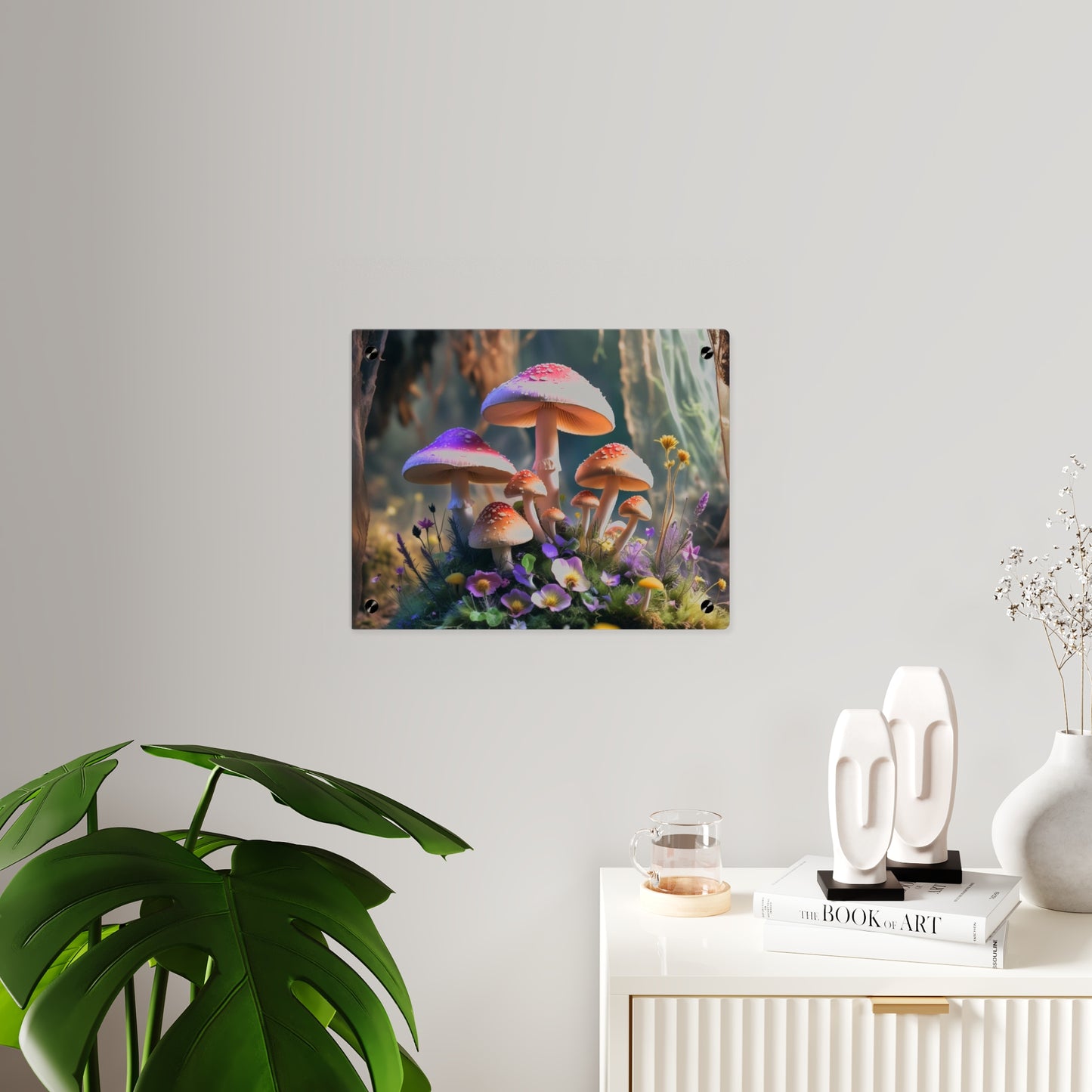 Zână de pădure cu ciuperci – Tablou acrilic rustic cu pădure