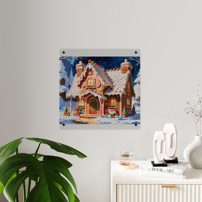 Festive Gingerbread House Acrylic Wall Art – Christmas Holiday Décor