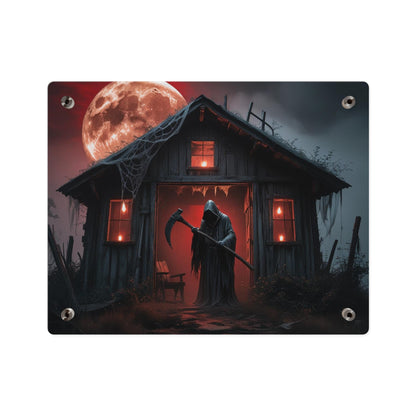 Halloween Wall Art Panel - Spooky Grim Reaper Under Blood Moon