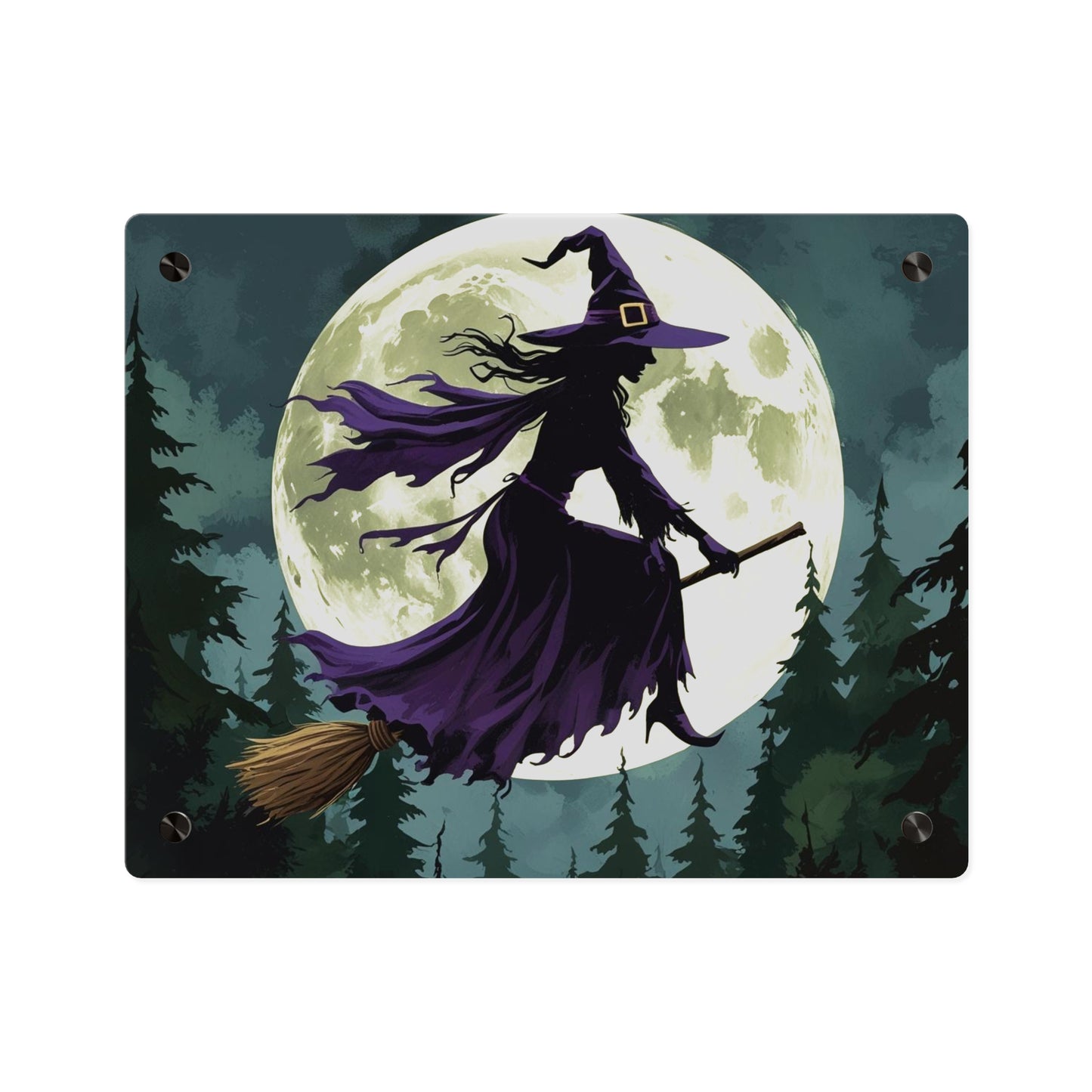 Acrylic Wall Art Panels - Witch and Moon Decor, Perfect for Halloween