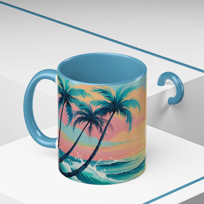 Coffee Mug, Tropical Sunset Beach Lover Gift, Vibrant Ceramic Ocean Theme Drinkware