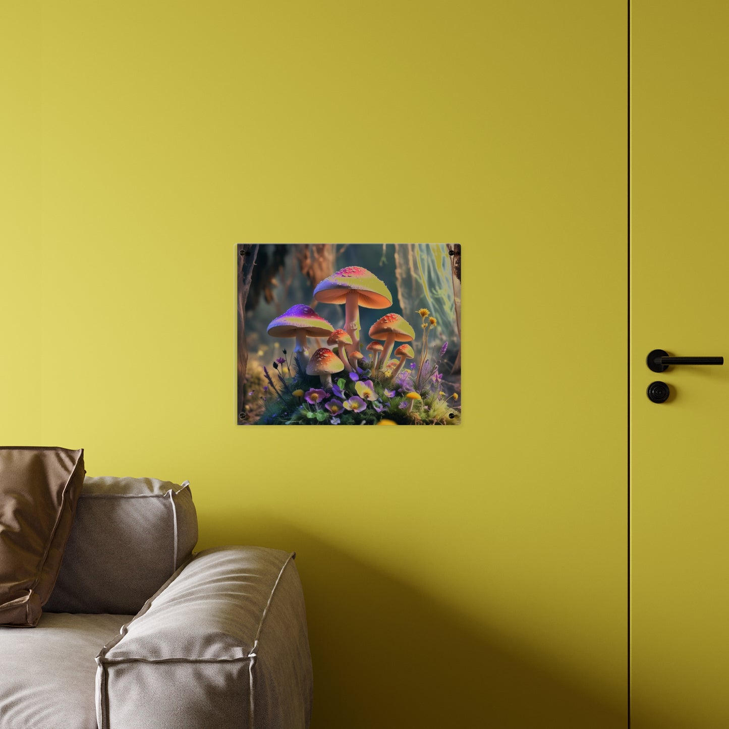 Zână de pădure cu ciuperci – Tablou acrilic rustic cu pădure