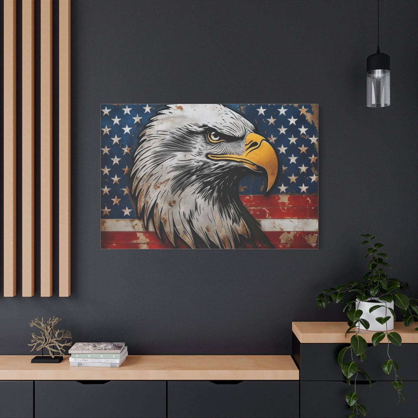 Tablou pe pânză Weathered Glory – Decor rustic de perete cu vultur pleșuv și stele