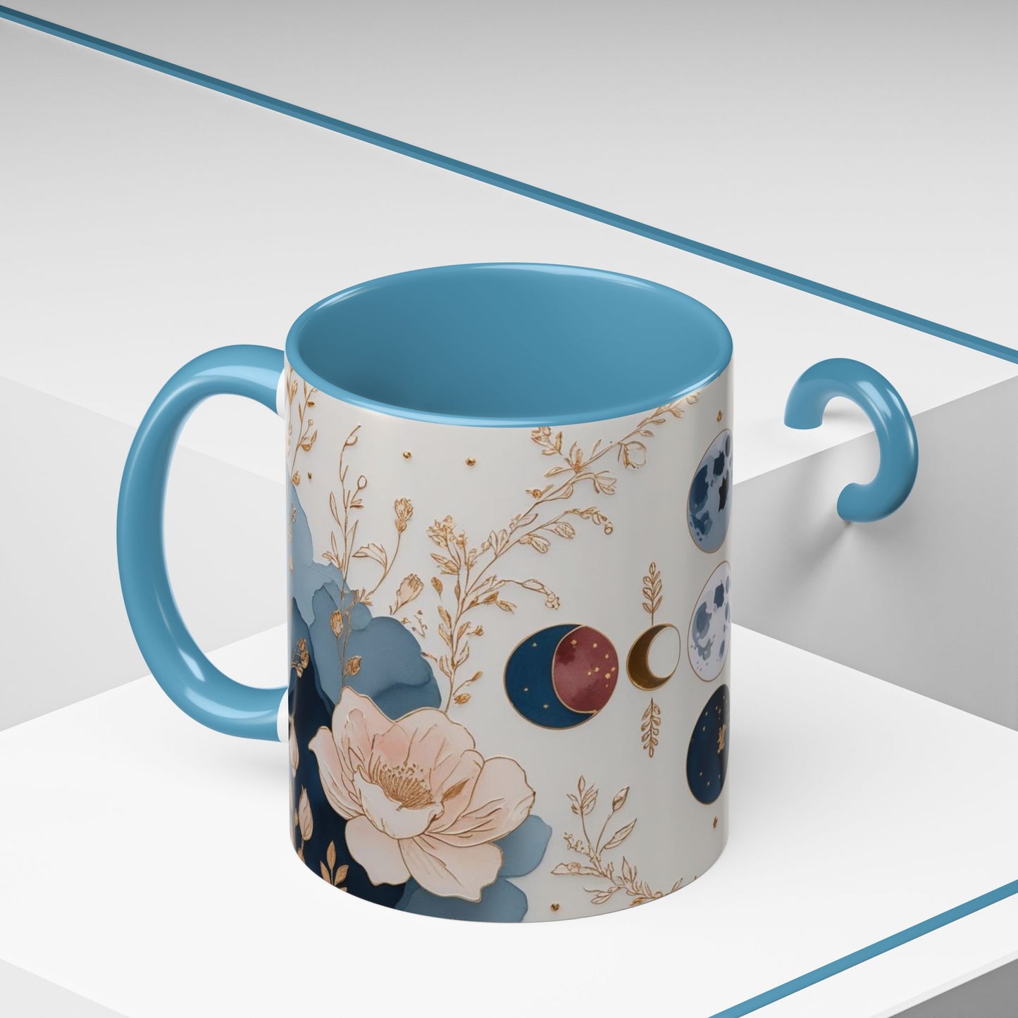 Celestial Floral Accent Coffee Mug- Mystic Moon Decor Drink-ware