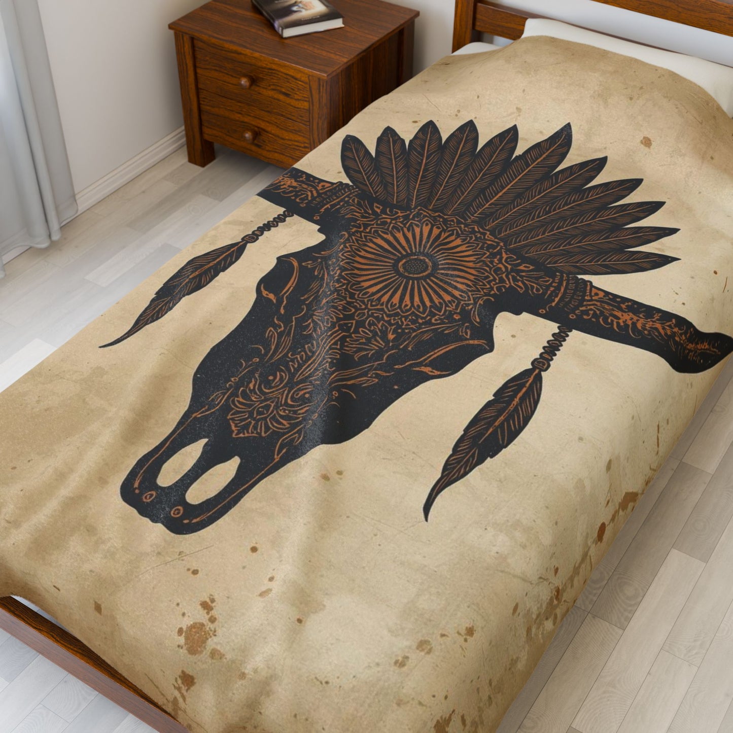 Bohemian Cow Skull Velveteen Plush Blanket