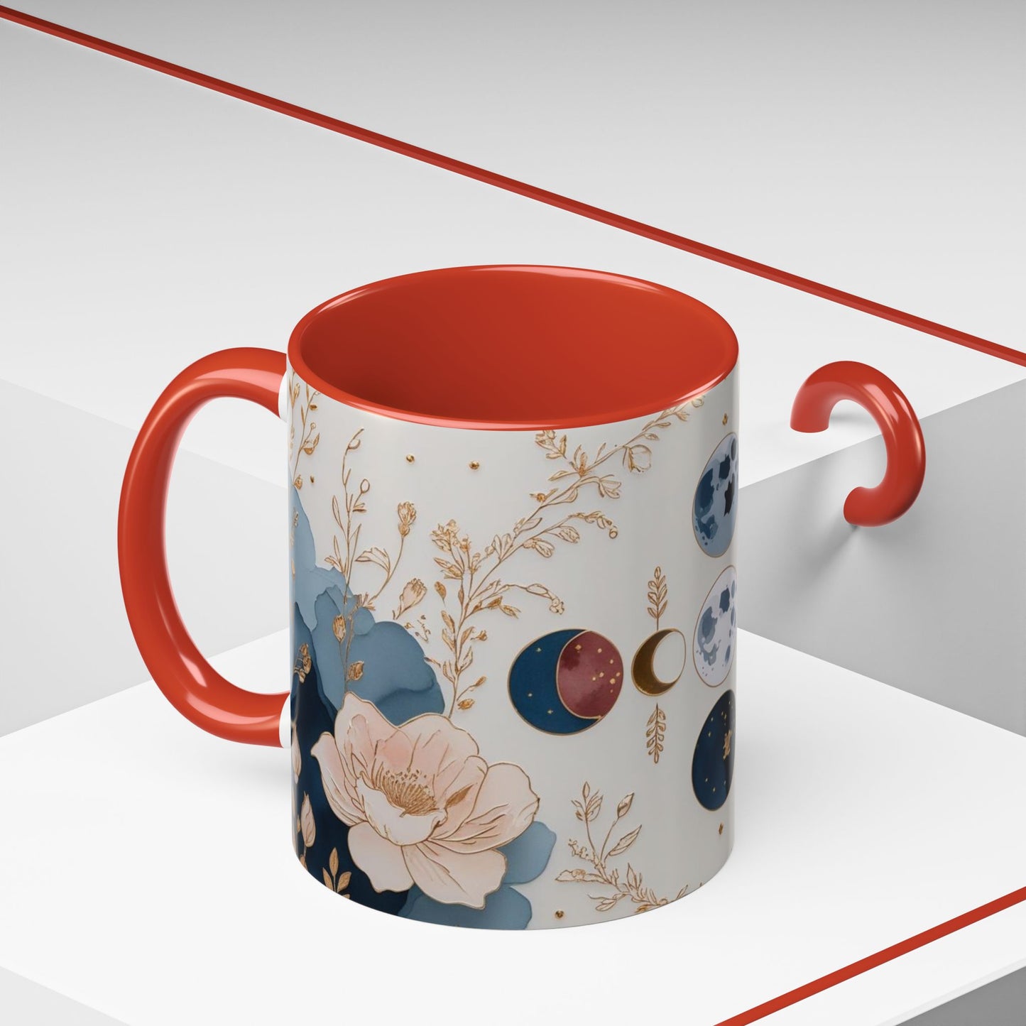Celestial Floral Accent Coffee Mug- Mystic Moon Decor Drink-ware