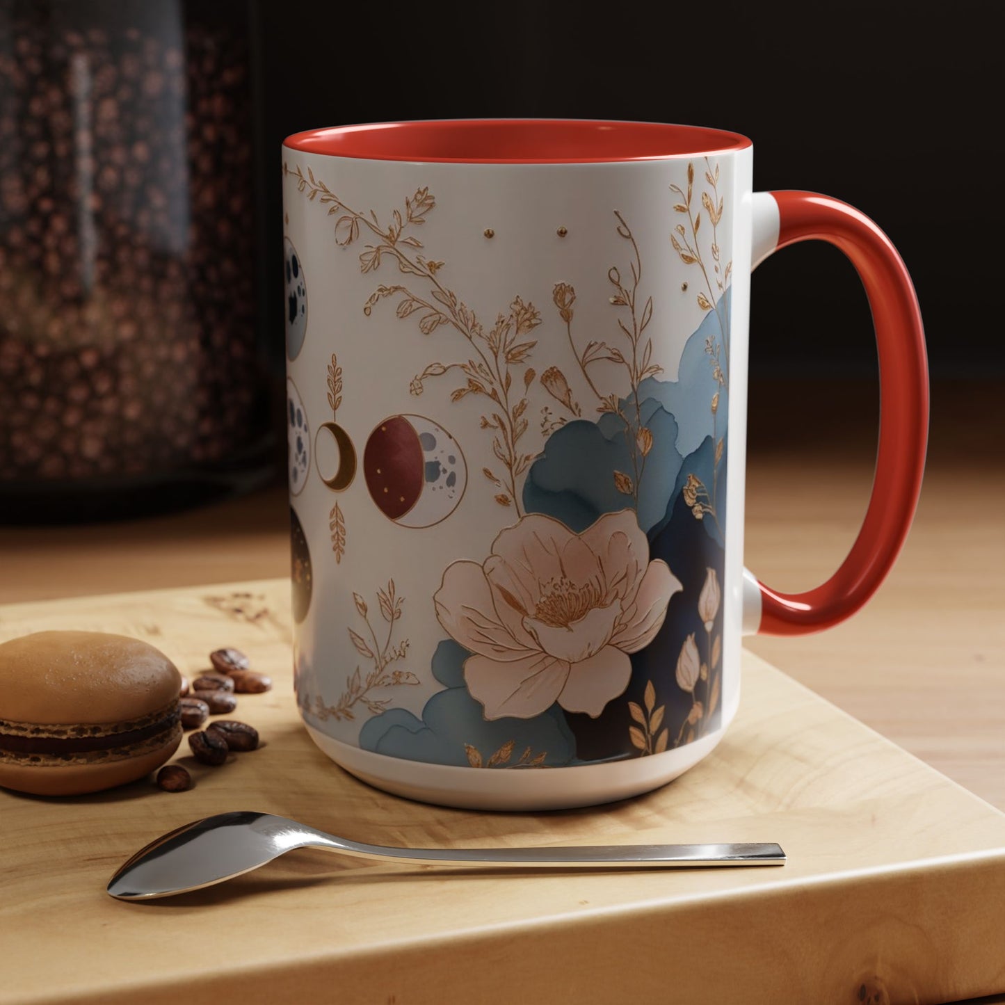 Celestial Floral Accent Coffee Mug- Mystic Moon Decor Drink-ware
