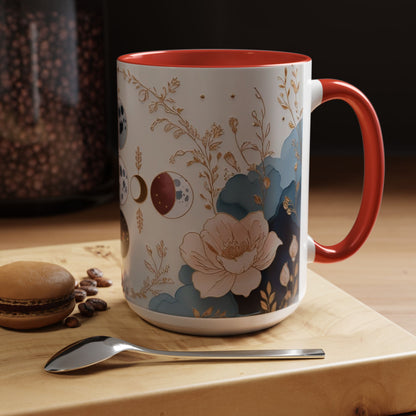 Celestial Floral Accent Coffee Mug- Mystic Moon Decor Drink-ware