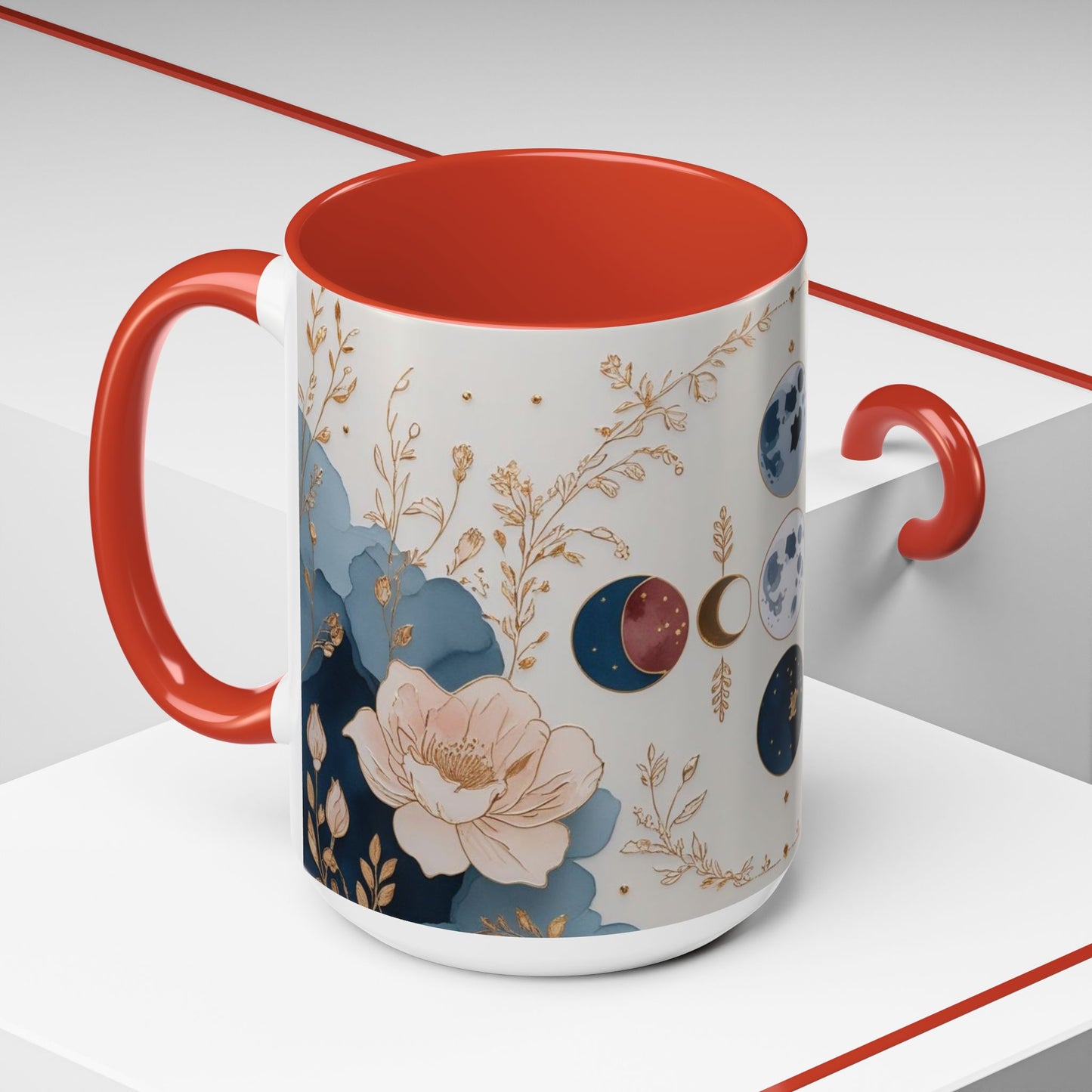 Celestial Floral Accent Coffee Mug- Mystic Moon Decor Drink-ware