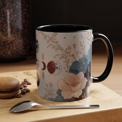 Celestial Floral Accent Coffee Mug- Mystic Moon Decor Drink-ware