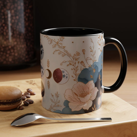 Celestial Floral Accent Coffee Mug- Mystic Moon Decor Drink-ware