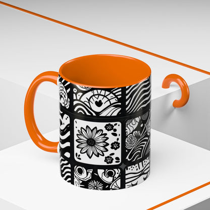 Black and White Floral Accent Coffee Mug