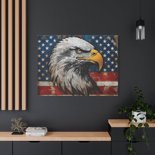 Weathered Glory Canvas Print – Bald Eagle & Stars Rustic Wall Decor