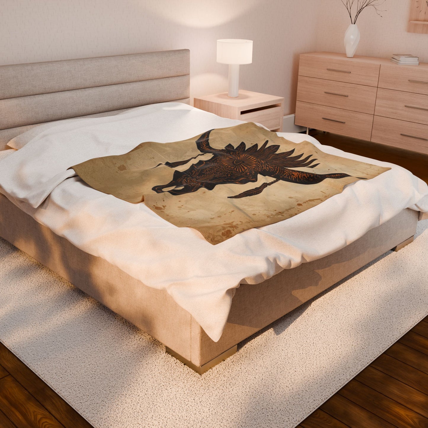Bohemian Cow Skull Velveteen Plush Blanket
