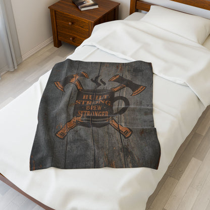 Rustic 'Built Strong' Cozy Velveteen Plush Blanket