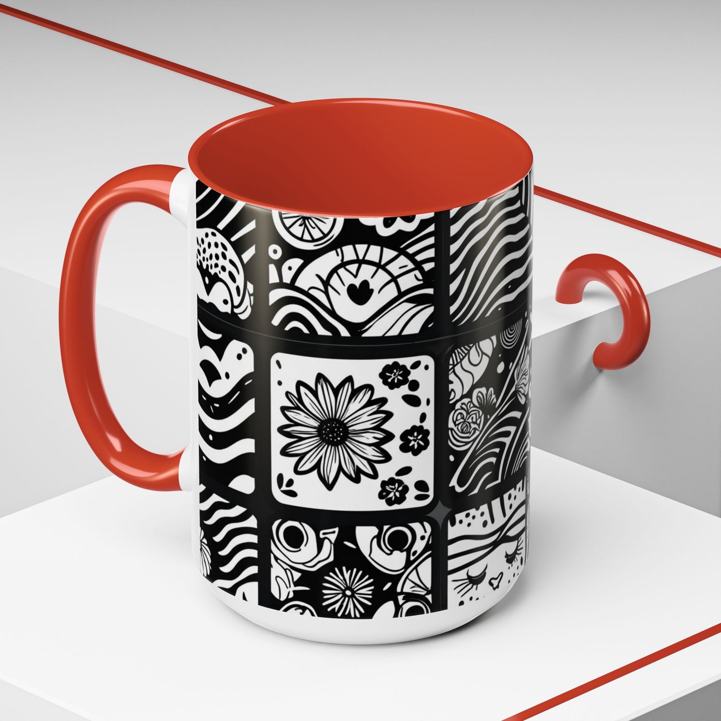 Black and White Floral Accent Coffee Mug