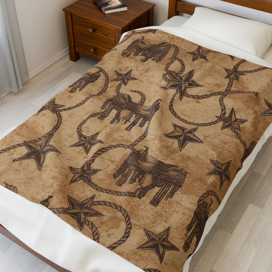Cozy Western-Themed Velveteen Plush Blanket