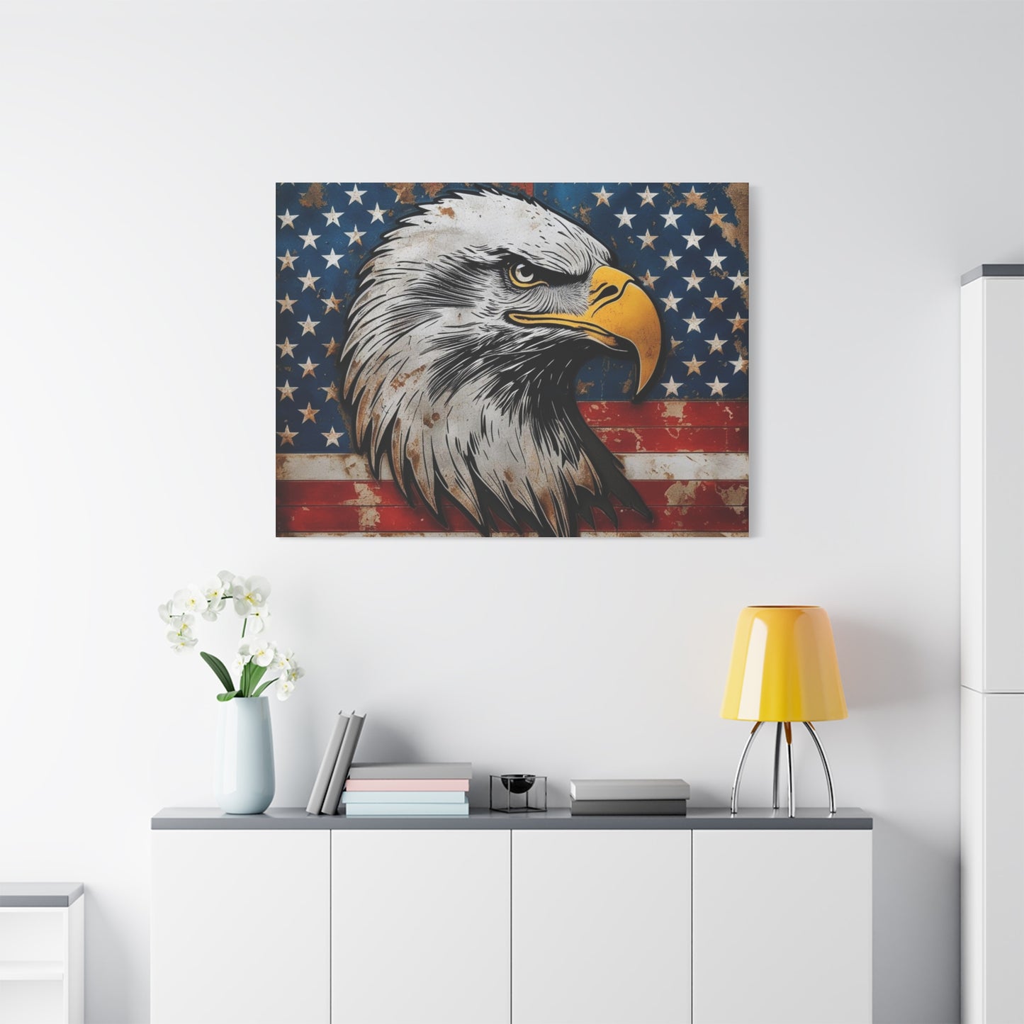 Tablou pe pânză Weathered Glory – Decor rustic de perete cu vultur pleșuv și stele