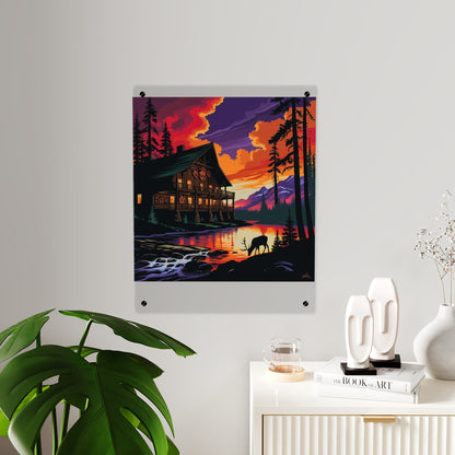 Cabin by the Stream – Acrylic Rustic Wall Art