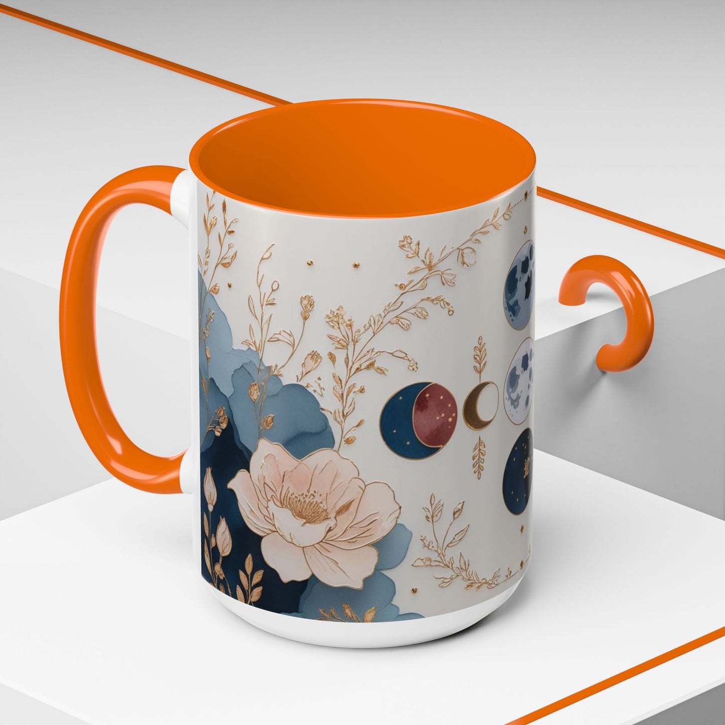 Celestial Floral Accent Coffee Mug- Mystic Moon Decor Drink-ware