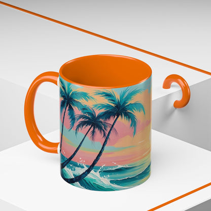 Coffee Mug, Tropical Sunset Beach Lover Gift, Vibrant Ceramic Ocean Theme Drinkware