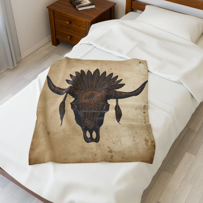 Bohemian Cow Skull Velveteen Plush Blanket