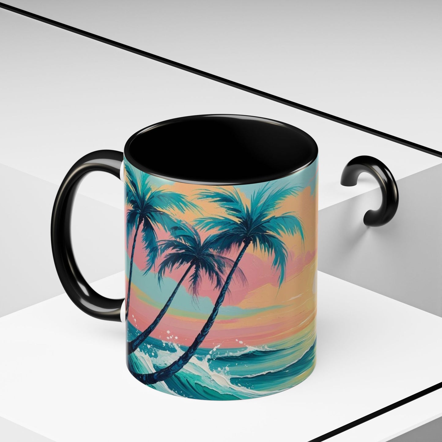 Coffee Mug, Tropical Sunset Beach Lover Gift, Vibrant Ceramic Ocean Theme Drinkware